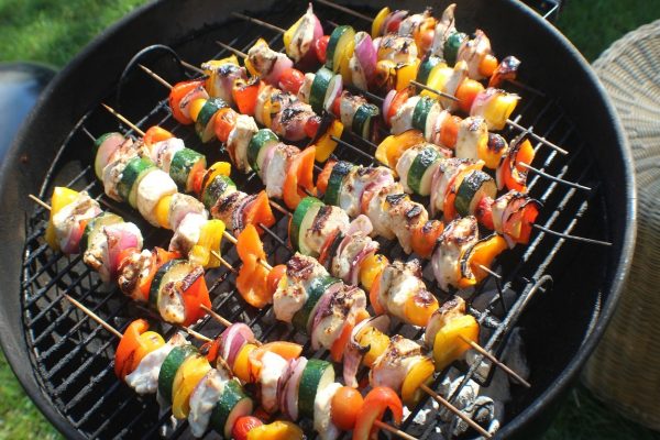 Skewers on charcoal grill