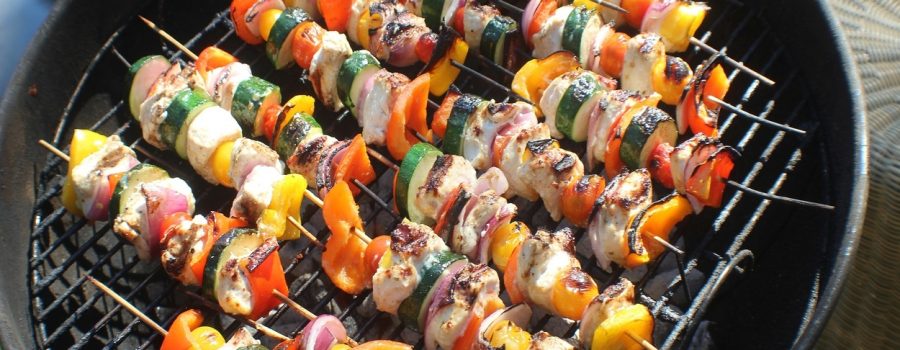 Skewers on charcoal grill