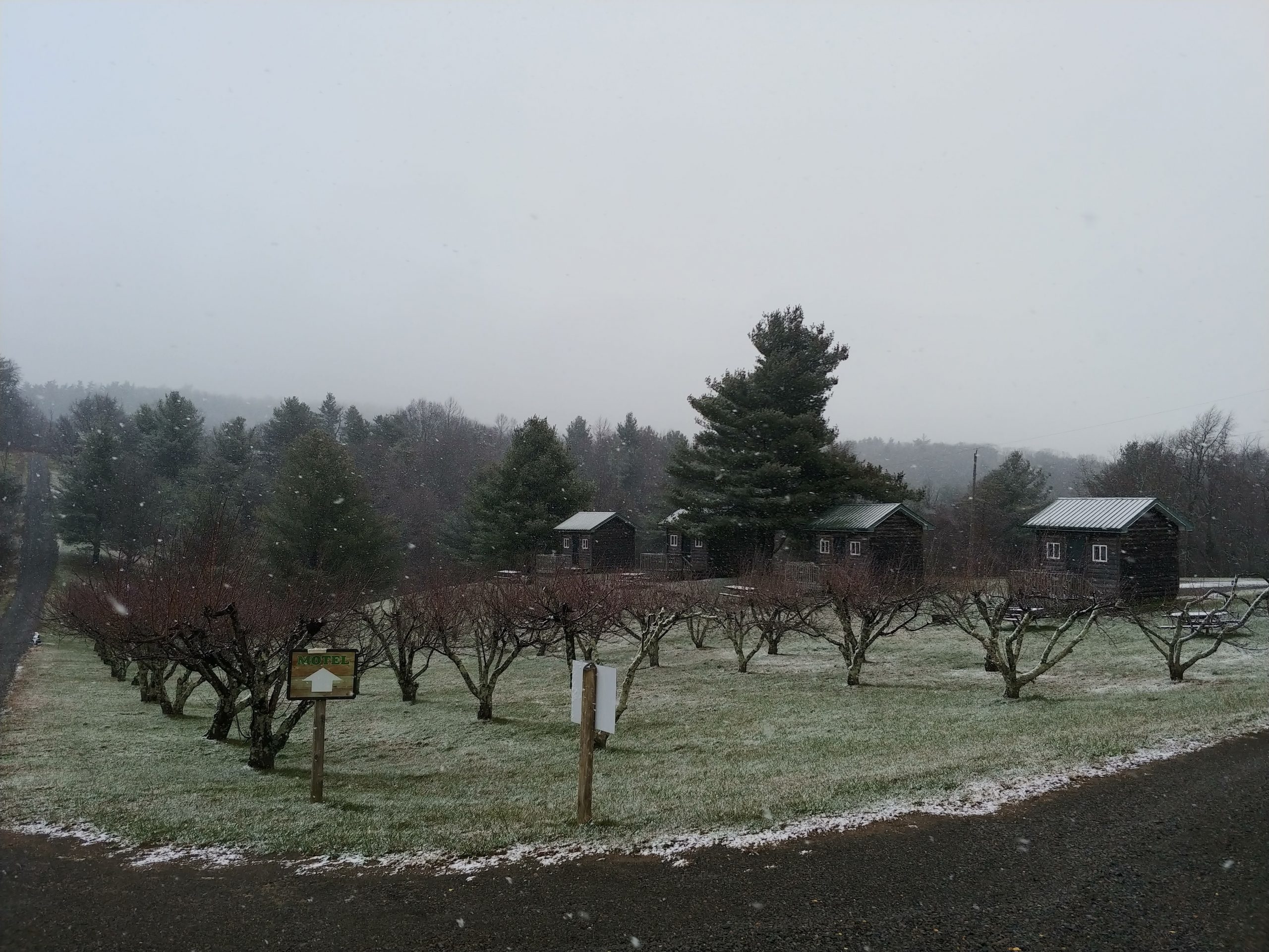 Fancy Gap Cabins and Campground cabins with dusting of snow.