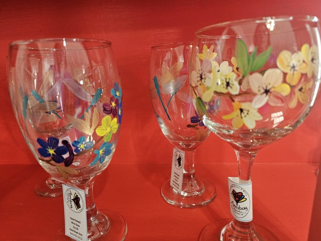 Painted wine glasses Fancy Gap Cabins and Campground